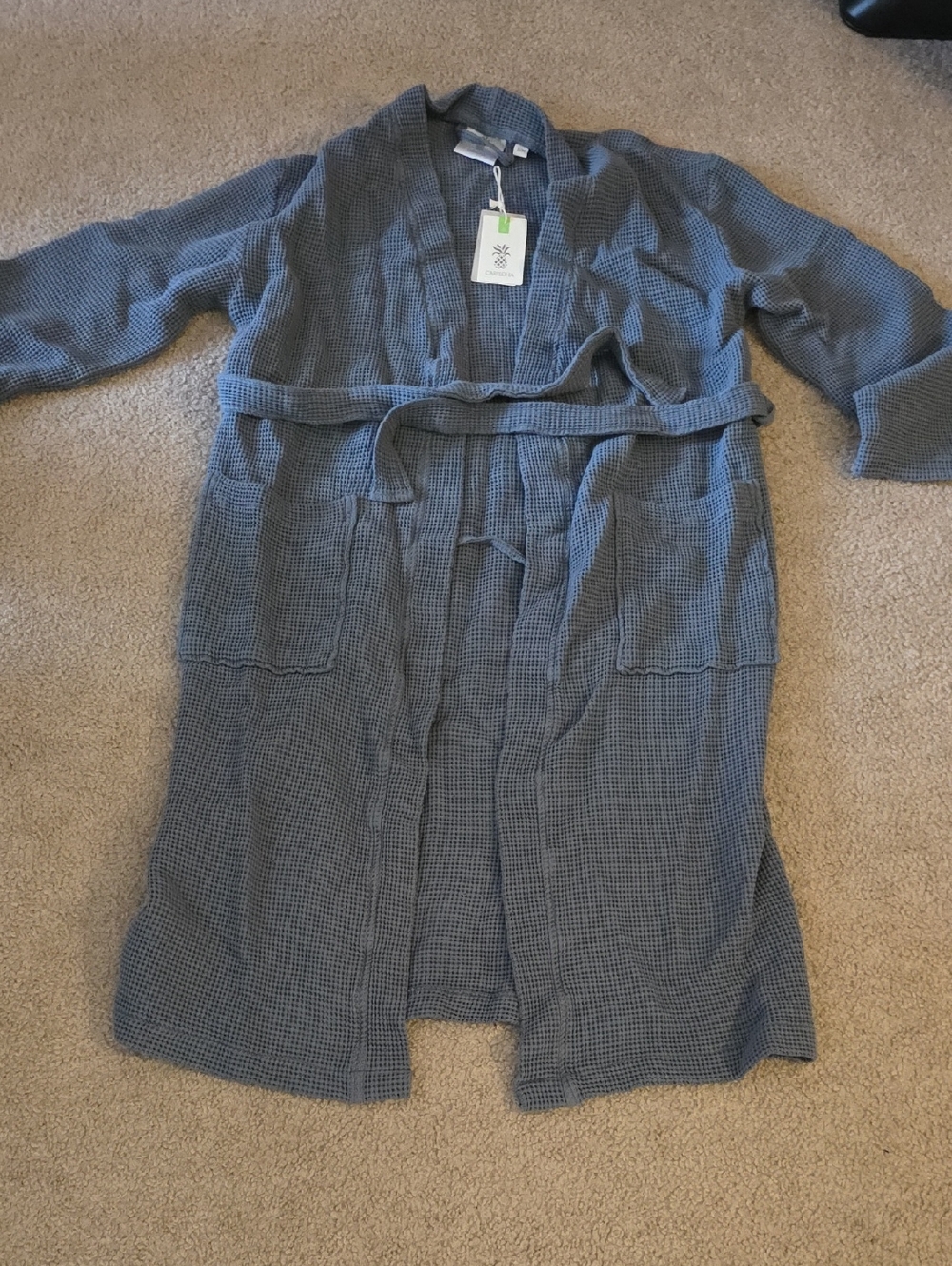 Women’s Blue Waffle-Knit Belted Bath Robe